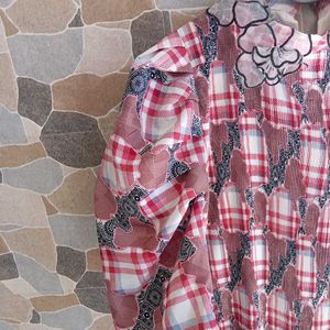 Eclectic Pleated Plaid Floral Mixed Print Top