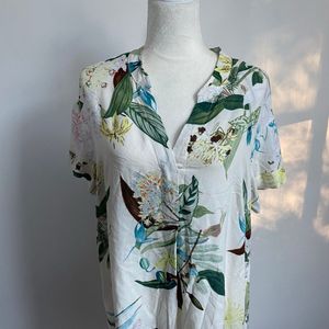 H&amp;M Floral Tropical Shirt Tunic Dress