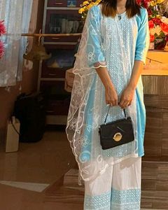 Rayon Embroidered Blue Kurta Set