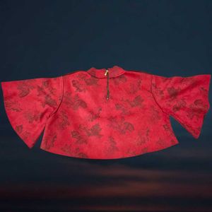 Red Leaf Print High Neck Crop Top Stylish Flared S