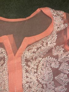 Chikankari Peach Kurti With Inner