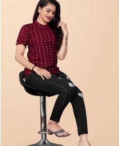 Maroon Paisley Mock Neck Top 3 Combo