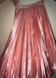 Pleated Pink Satin Skirt