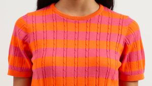 Lovely Round Neck Striped Knitted Top.