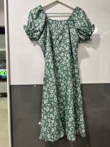 Green floral midi dress with slit