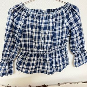 Plaid Off-Shoulder Peasant Top