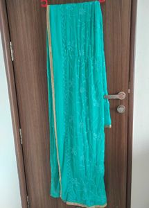 Teal Embroidered Kurti Dupatta Pant Suit.