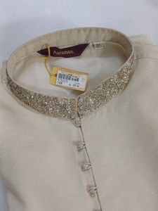 Kurta Chudidar Set (Cream-Handwork On Collar)