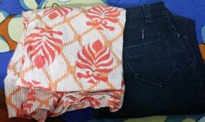 Printed Top and Jeans Set
