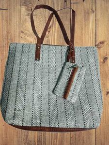 Stylish Grey Striped Tote Bag