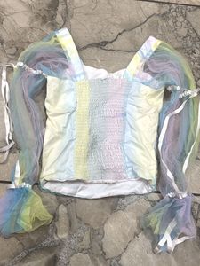Pastel Dream Top with Mesh Sleeves