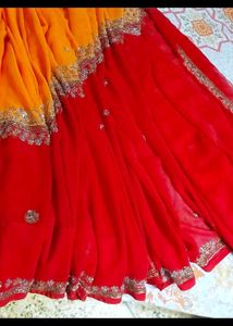 Gorgeous Red & Orange Saree doble shade