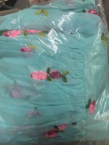 Floral Cyan Georgette Dress
