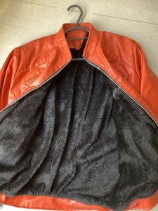 pinteresty oversized orange leather jacket