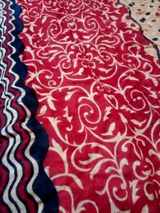 Red &amp; Blue Printed Cotton Saree
