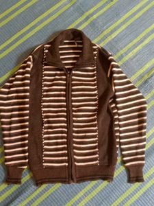 Striped Knit Zip-Up Cardigan