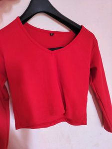 Red Long Sleeve Crop Top