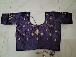 dark blue lehenga choli with golden floral embroid