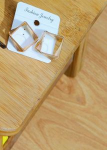 Gold Toned Layered Geometric Square Studio Earings