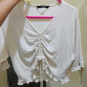 White Ruffle Sleeve Top