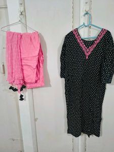 Pink & Black Kurta Pant Set