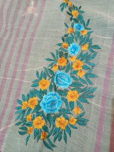 Hand-Embroidered Linen Saree