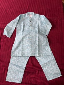Boys Kurta Set - Light Blue Pattern