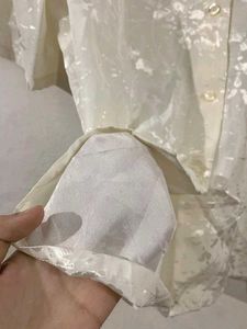 Flower Printed Off White Half Sleeves Shirt