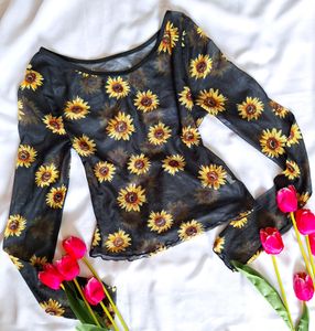 Shein Sunflower Mesh Top