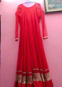 Red Anarkali gown with dupatta