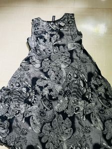 Black &amp; White Floral A-Line Sleeveless Dress