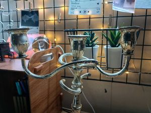 Vintage white metal 2 arm ornate candelabrum
