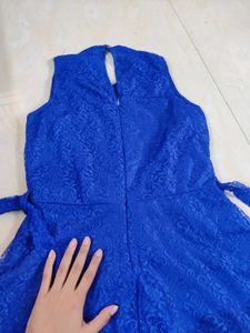 Blue Lace CUTE DRESS WITH belt And Zip