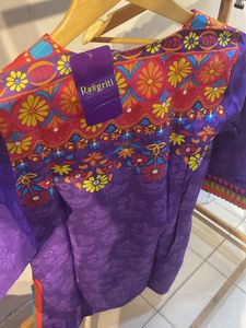 Beautiful Embroidered Cotton Kurti With Mirror