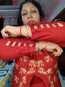 Rust Embroidered 2 Pcs Dress For Karwachauth