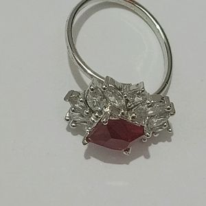 Artificial Silver Adjustable Ring + Big Size Stone