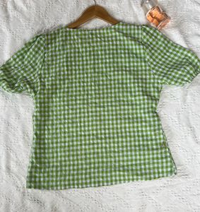 Green Gingham Square Neck Top