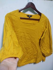 Fig Mustard Yellow Stylish Neck Top Women