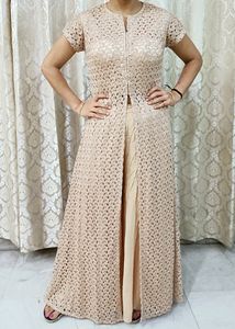 stylish beautiful golden gown with plazo pant 👌👌