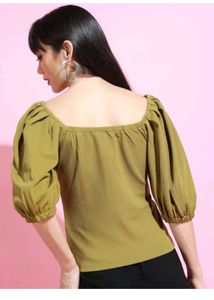 Olive Puff Sleeve Top