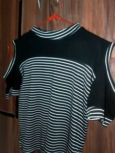 Striped Cold Shoulder Top