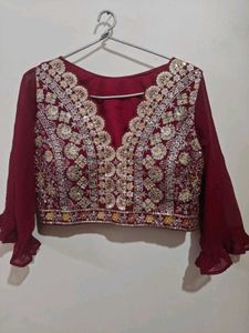 Embroidered Maroon Blouse With Plazzo