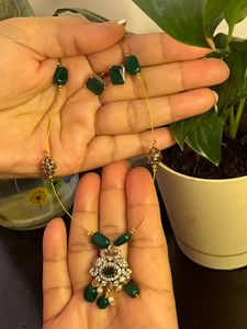 Emerald Green & Light Pink Jewelry Set