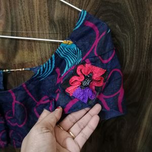 Ribbon Embroidery Printed Saree