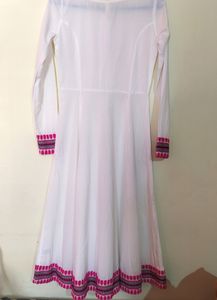 White Anarkali Kurta With Pink Border
