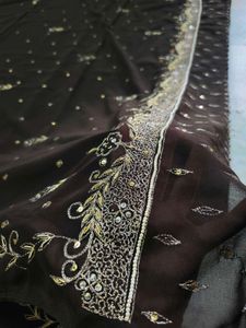 Aari  Zardozi Work Saree Dark Brown Sare