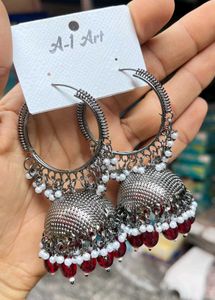 Jhumkas With Colourful Beads