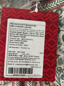 BIBA Printed  Crepe Kurti 80 Cm - Teal