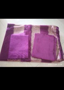New Purple Saree With Peticot And Blouse Cloth