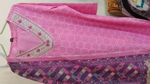 Straight Pink Printed Cotton Blend Kurta Bottom